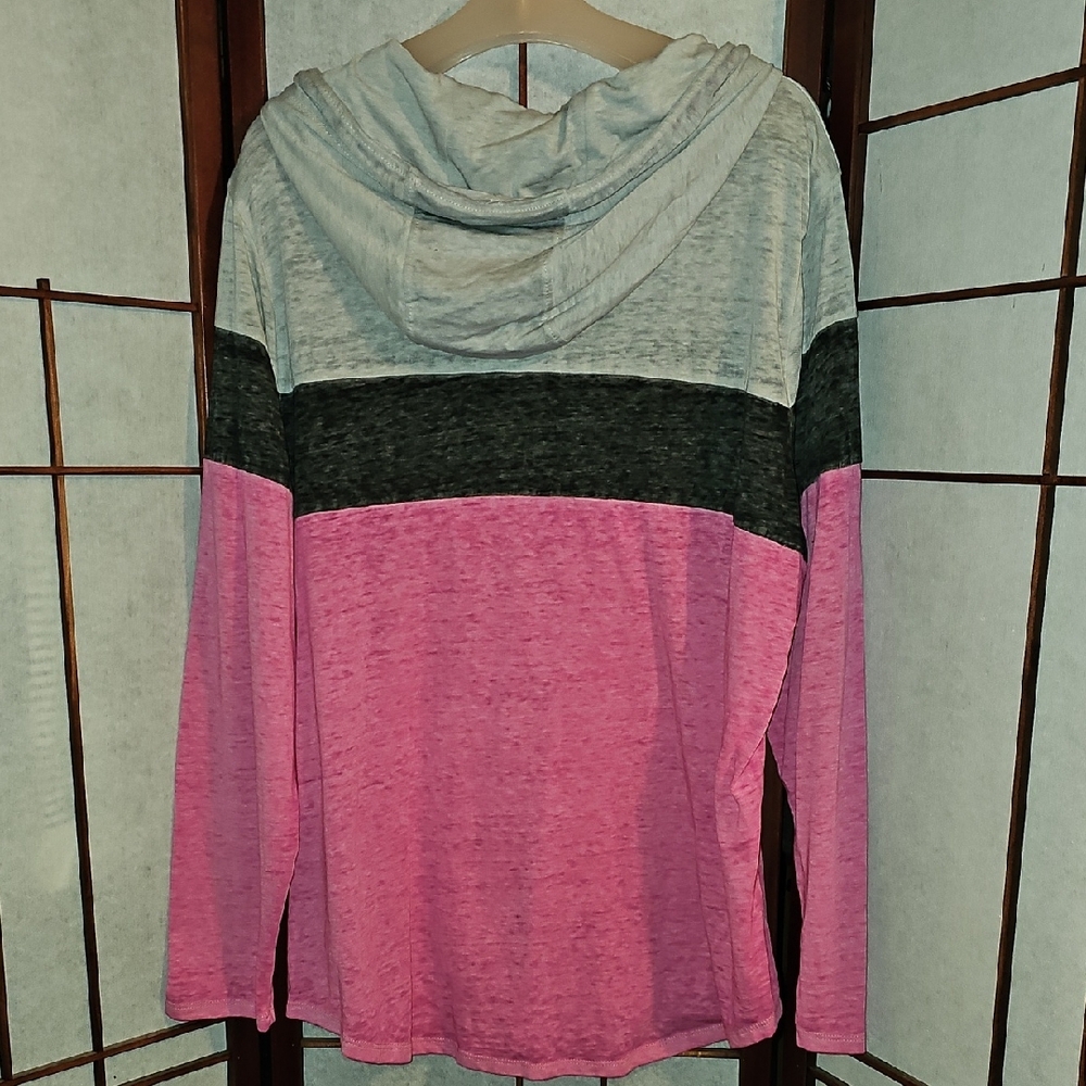 Maurices Pink Gray and Charcoal Colorblock Hooded Pullover - Picture 3 of 3